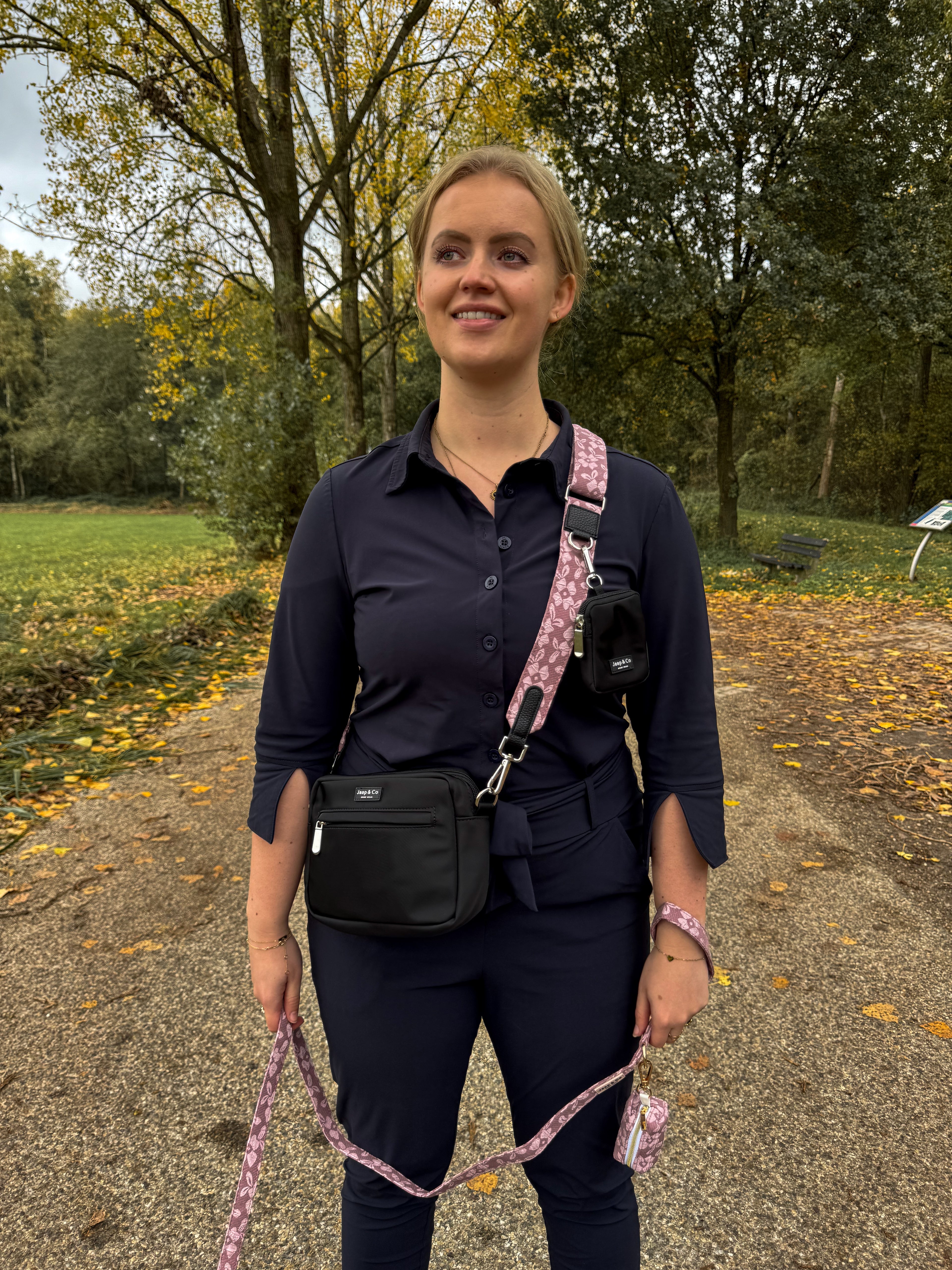 Classic Black Dogmom Bag - Rosé Dusk Strap