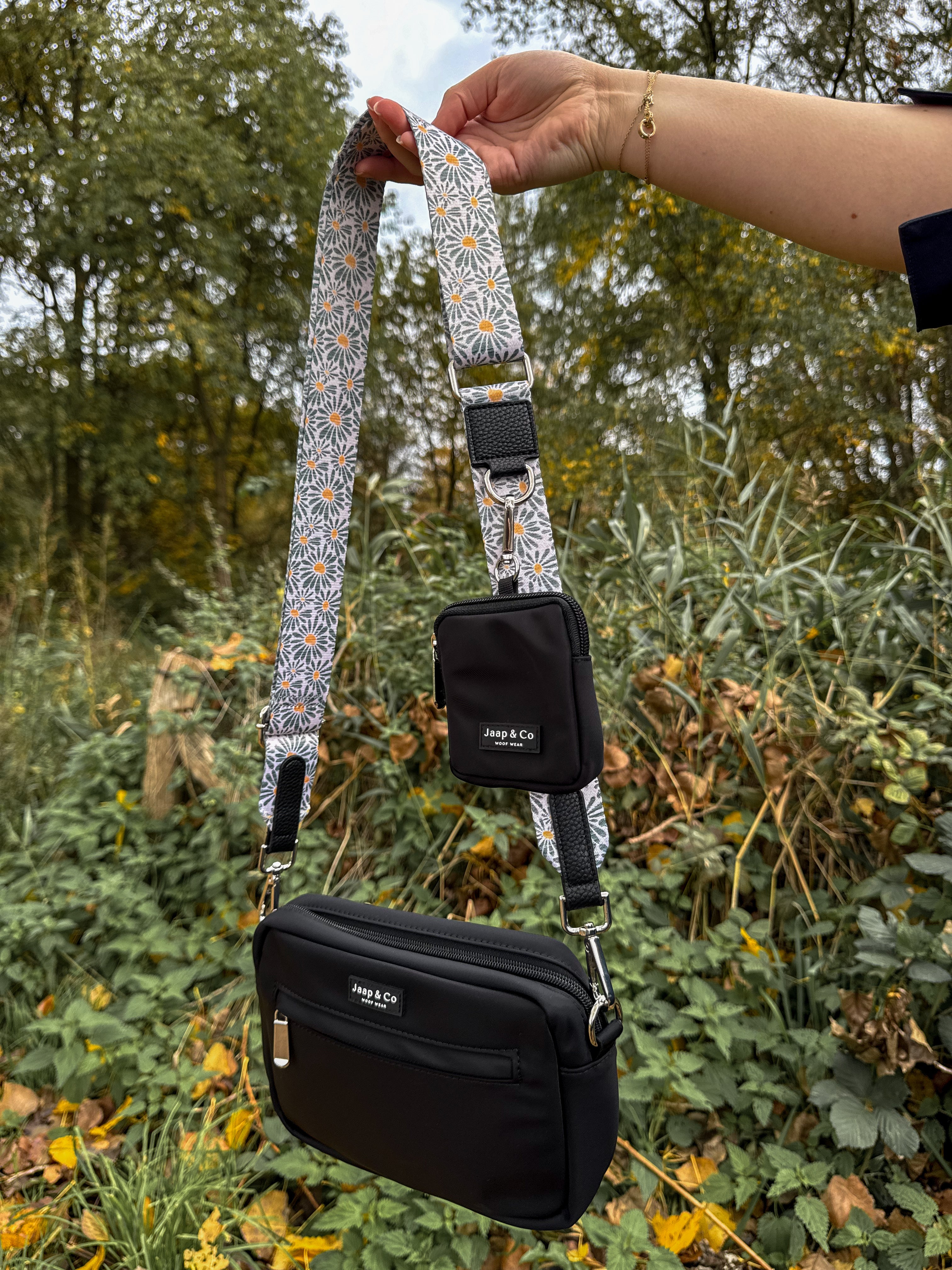 Classic Black Dogmom Bag - Floral Memories Strap