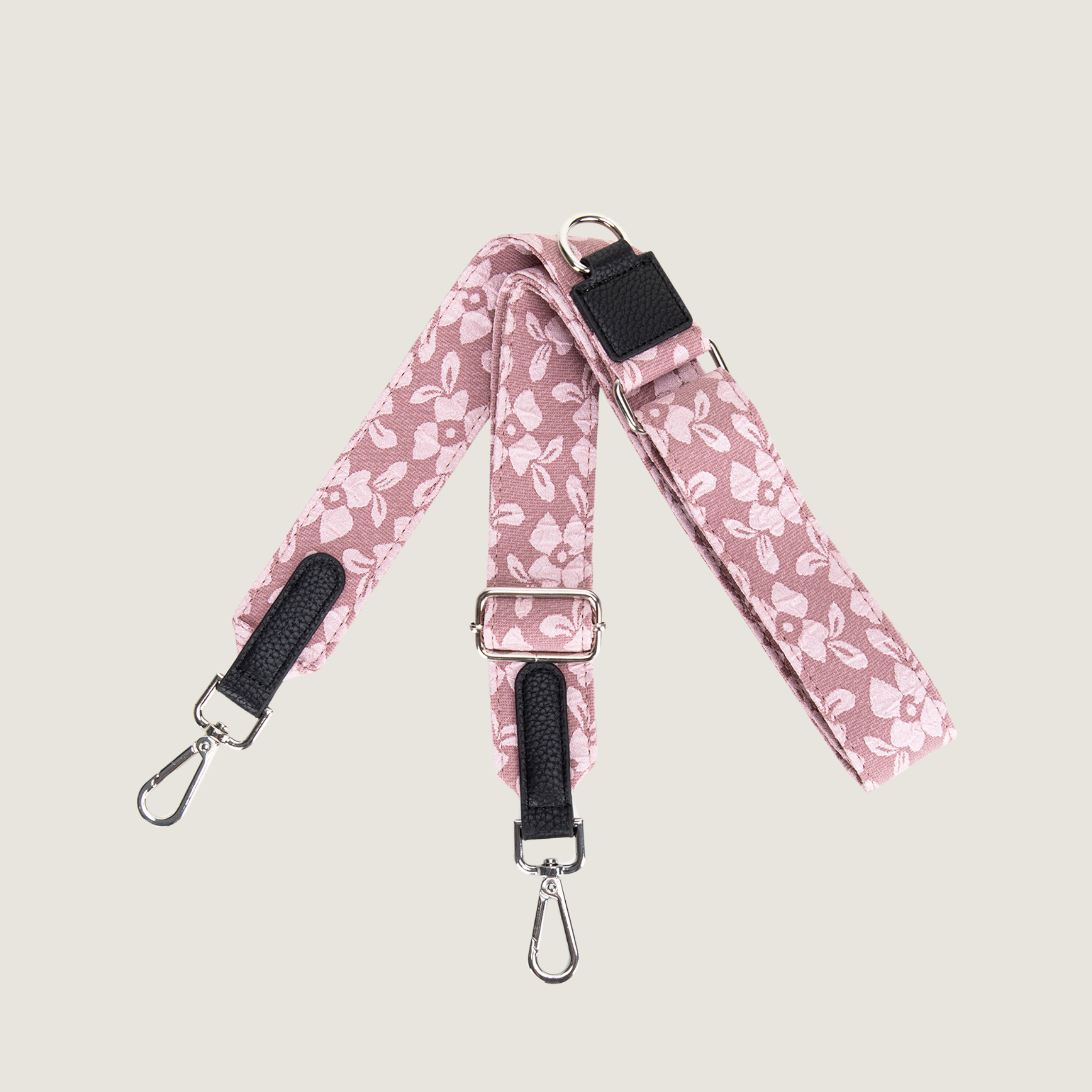 Detailfoto van Rose Dusk strap –verstelbare hondenriem-strap met zebra print en metalen gespen, passend op Dogmom Bag van Jaap & Co