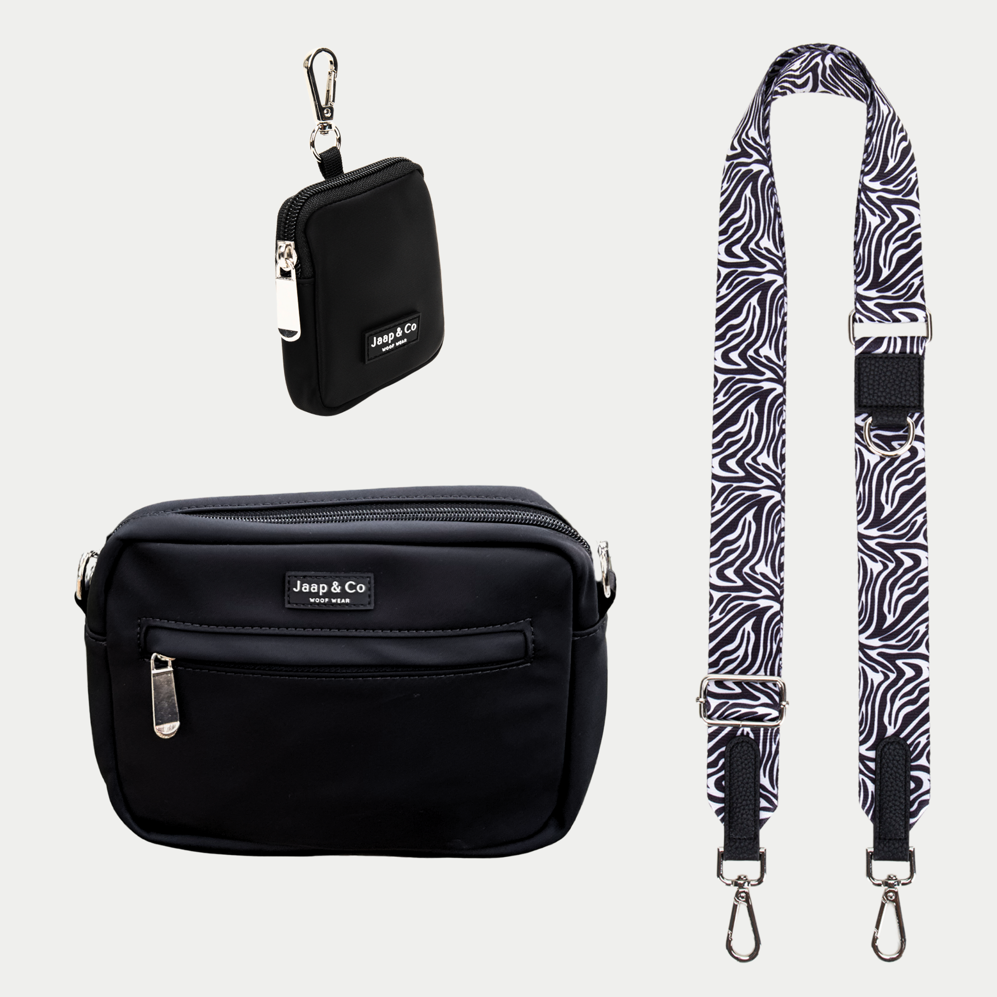 Classic Black Dogmom Bag - Zebra Chic Strap