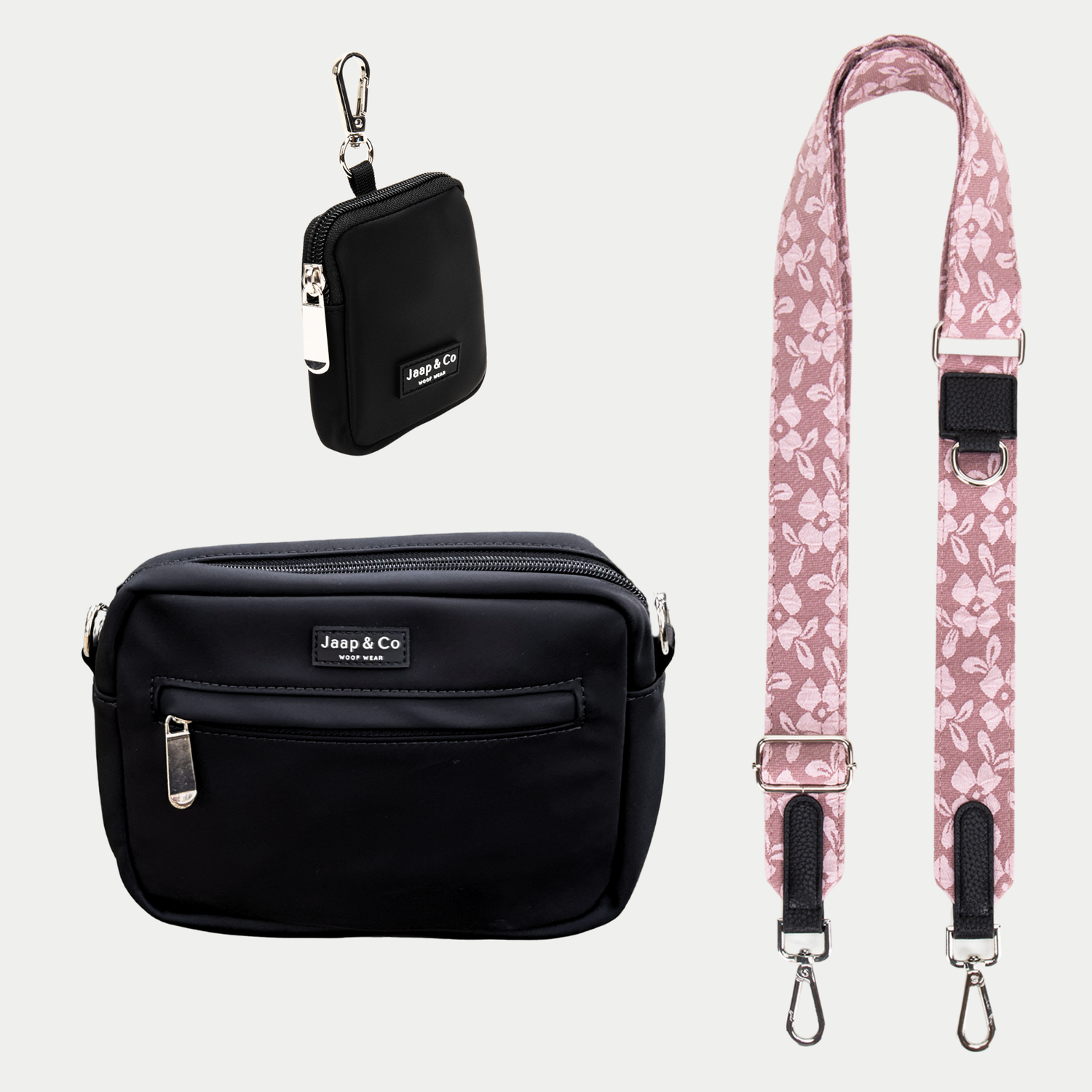 Classic Black Dogmom Bag - Rosé Dusk Strap