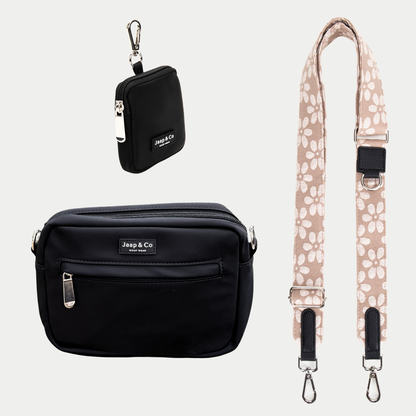 Classic Black Dogmom Bag - Blush Elegance Strap
