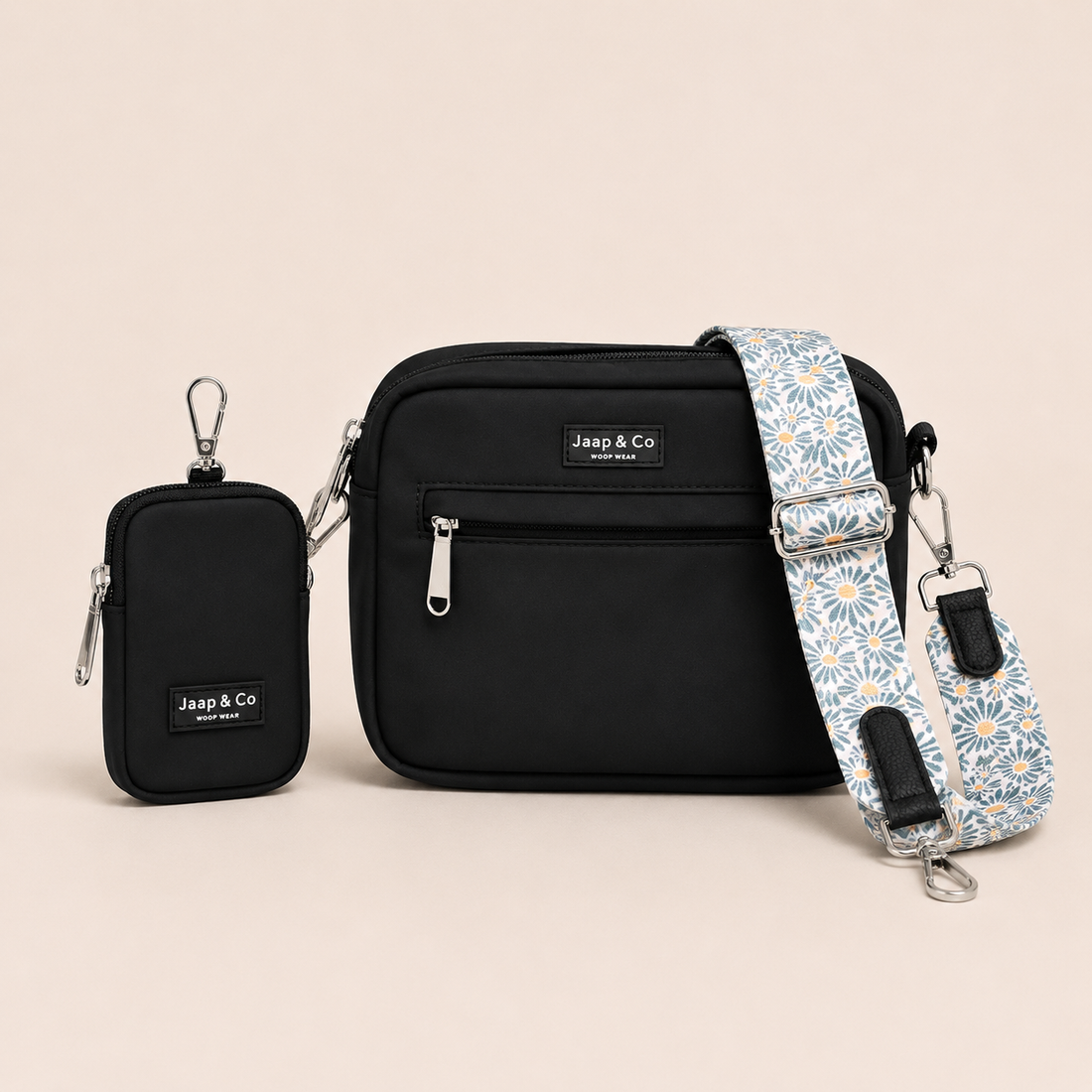 Dog Walking Bag - Zwart Floral Memories