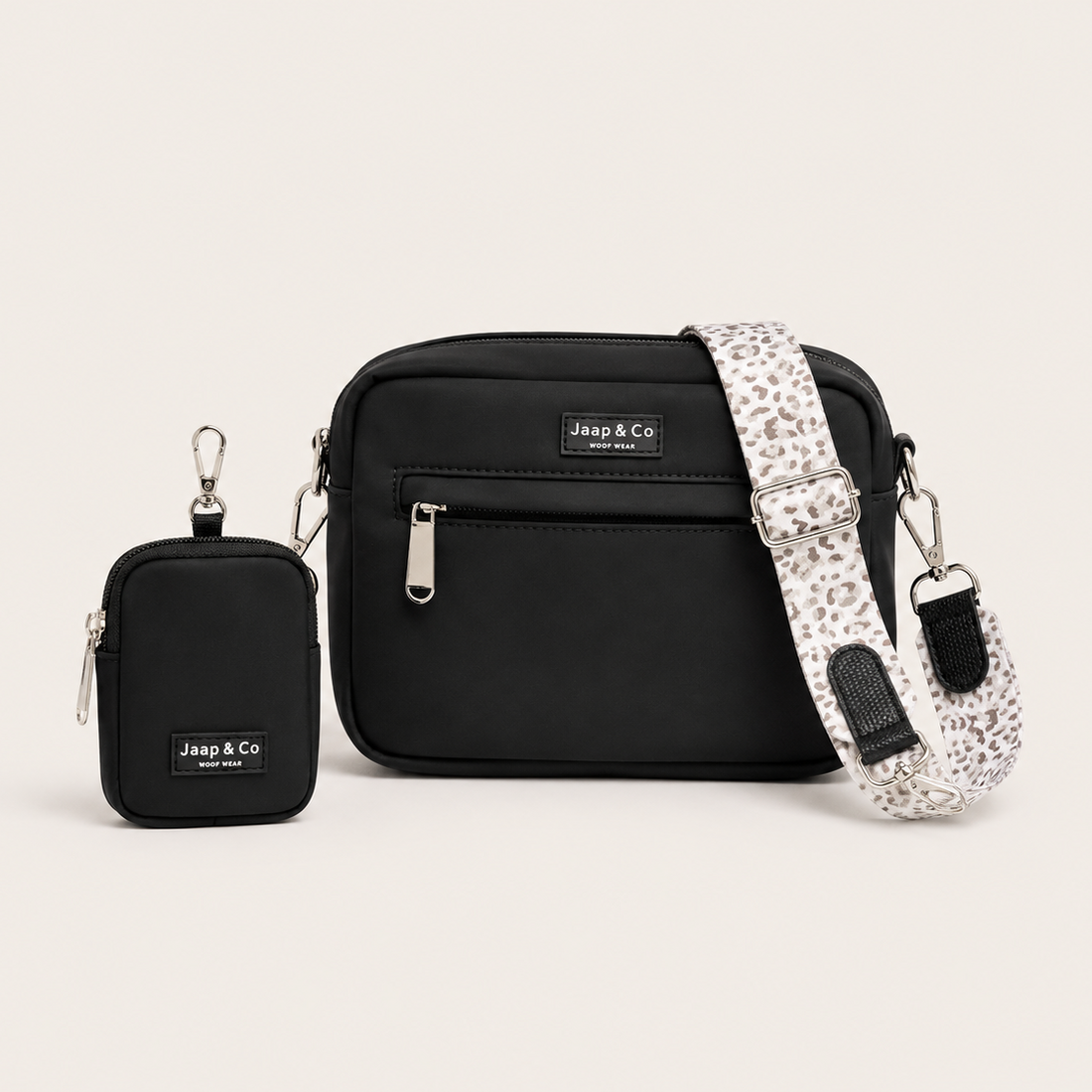 Dog Walking Bag - Zwart Snowy Leopard