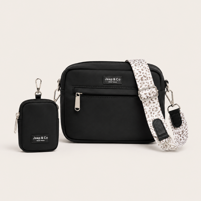 Dog Walking Bag - Zwart Snowy Leopard