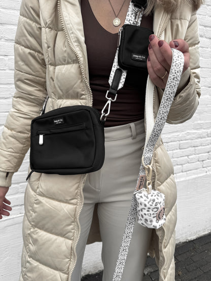 Classic Black Dogmom Bag - Snowy Leopard Strap