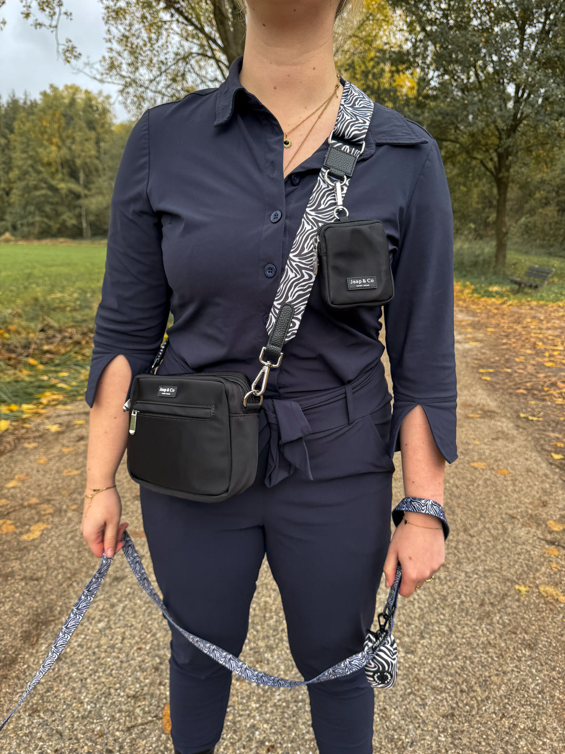 Classic Black Dogmom Bag - Zebra Chic Strap