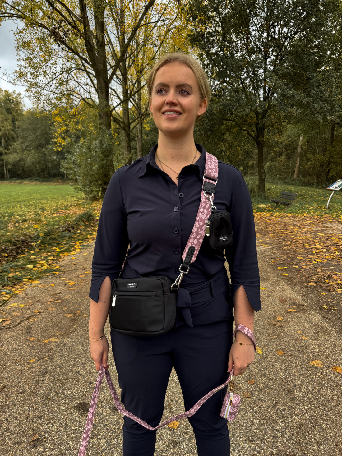 Classic Black Dogmom Bag - Rosé Dusk Strap