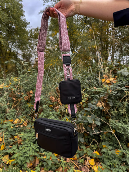 Classic Black Dogmom Bag - Rosé Dusk Strap