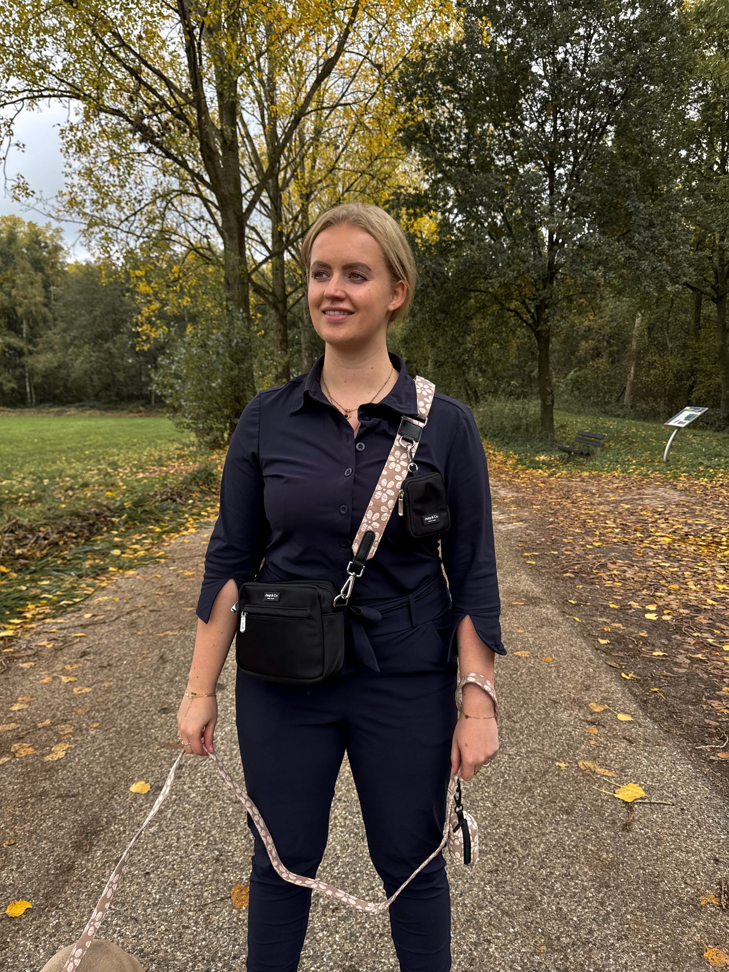 Classic Black Dogmom Bag - Blush Elegance Strap