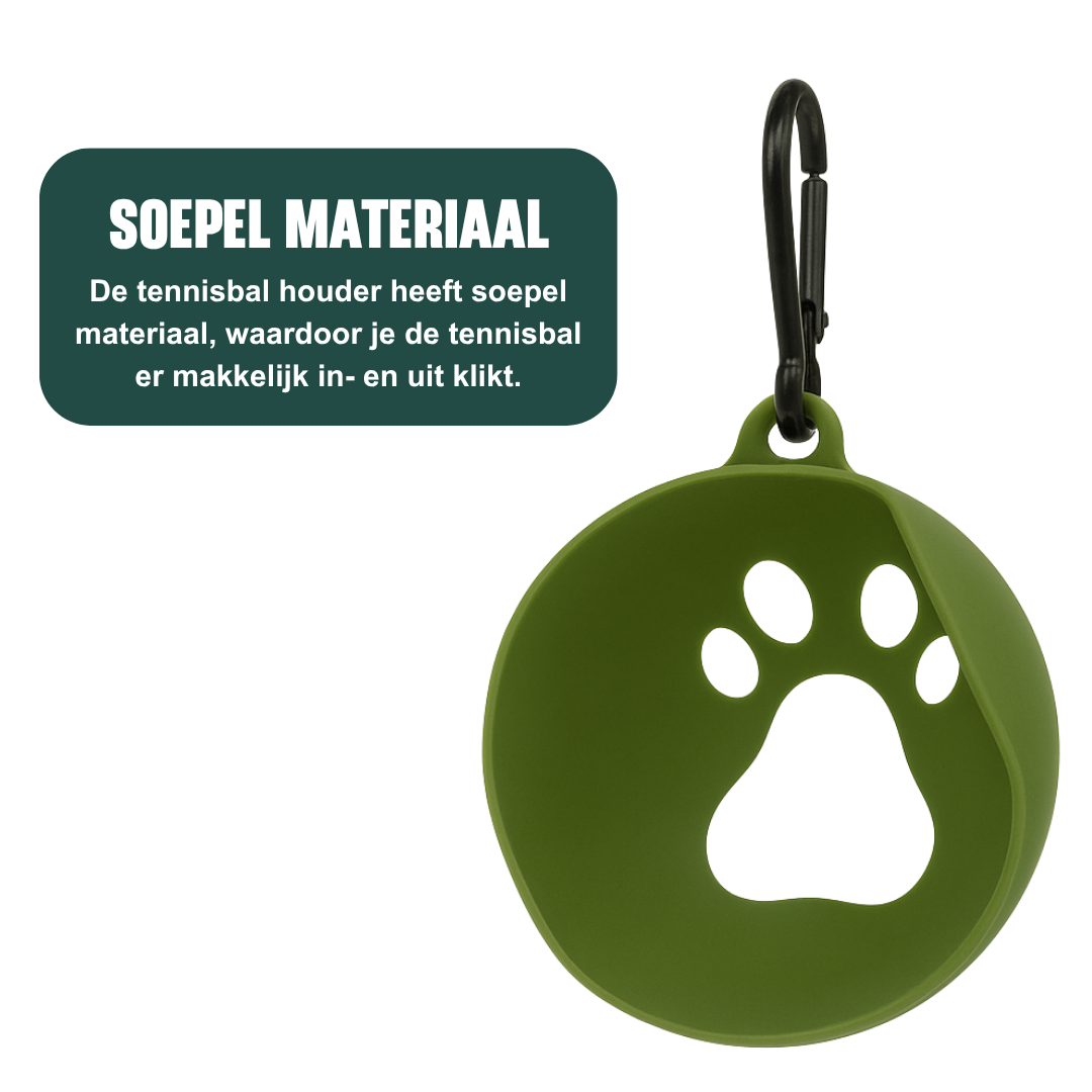 De houder voor een tennisbal, het is soepel materiaal om de tennisbal er makkelijk in en uit te halen