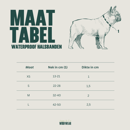 Maattabel van Waterproof hondenhalsbanden van Jaap &amp; Co