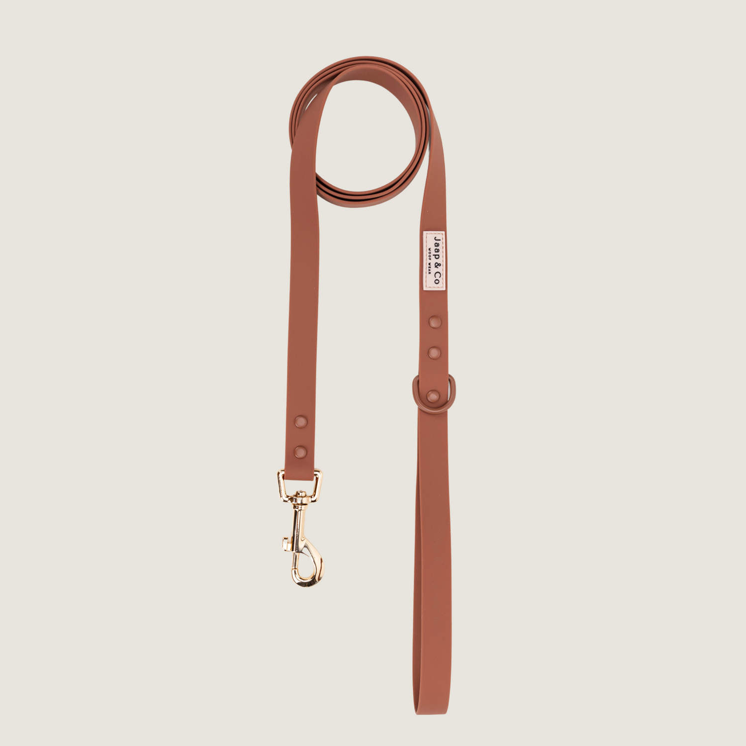 Hondenriem van de Mocha Mousse Waterproof collectie. Een mooie bruine warme mocha kleur met gouden gesp van Jaap &amp; Co