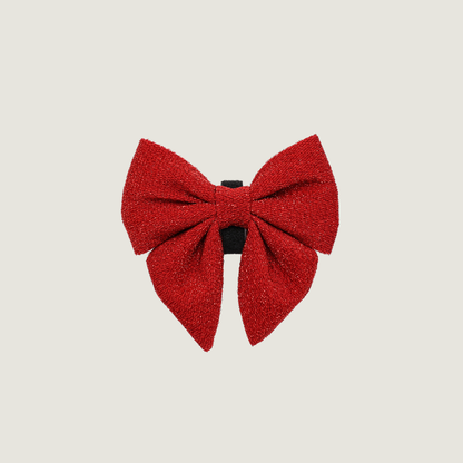 Een rode glitter strik met klittenband om op een halsband te bevestigen. 