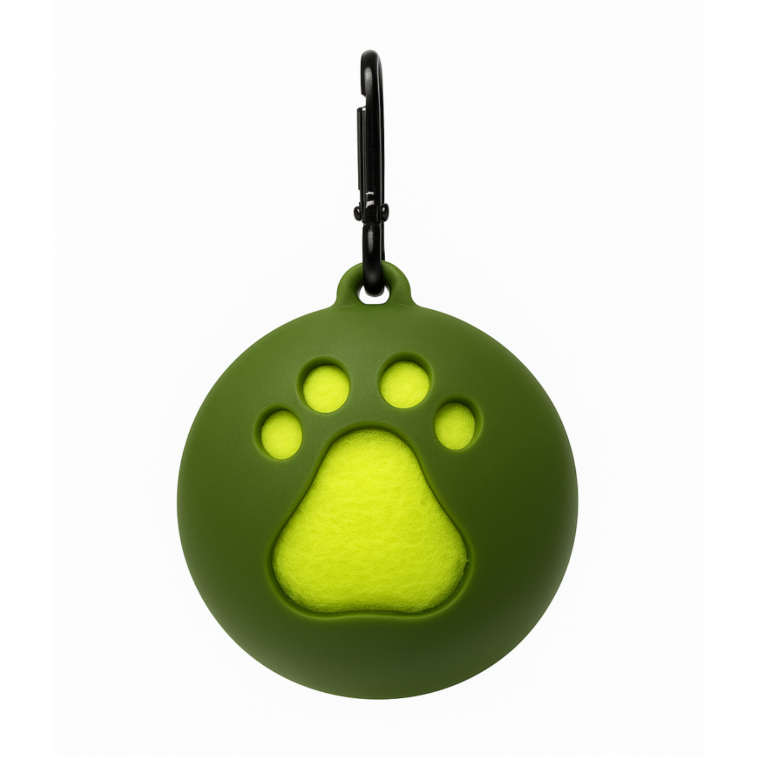 Zwarte tennisbalhouder waar een tennisbal in zit met clip om aan je riem, tas of broek te bevestigen van Jaap &amp; Co